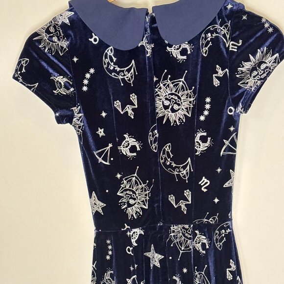 Modcloth x Collectif Zodiac Velvet Skater Whimsigoth Dress Navy Sz XXXS New - Picture 11 of 15